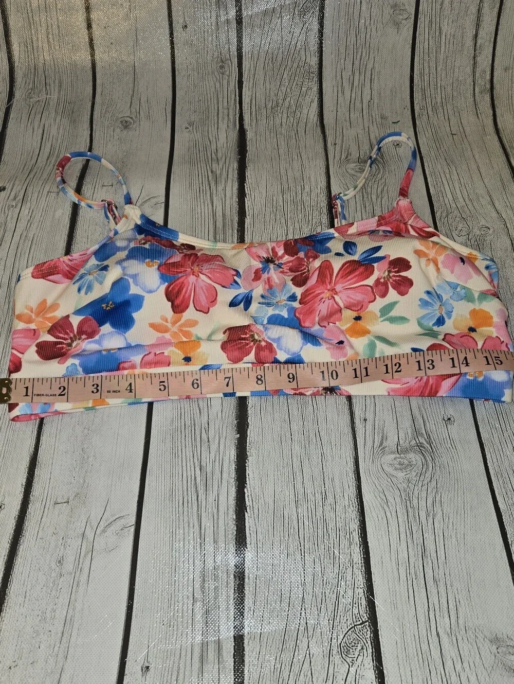 Cupshe Floral Ribbed Bikini Set High Waisted Tropical Swimsuit M/L - Picture 4 of 7